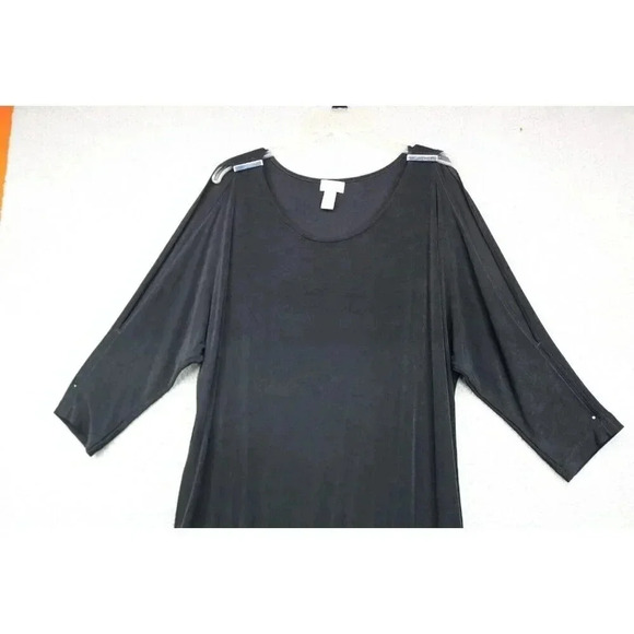 Chico's Travelers Liquid Knit Black Cold Shoulder Top-Size 2-Stretch - Picture 2 of 8